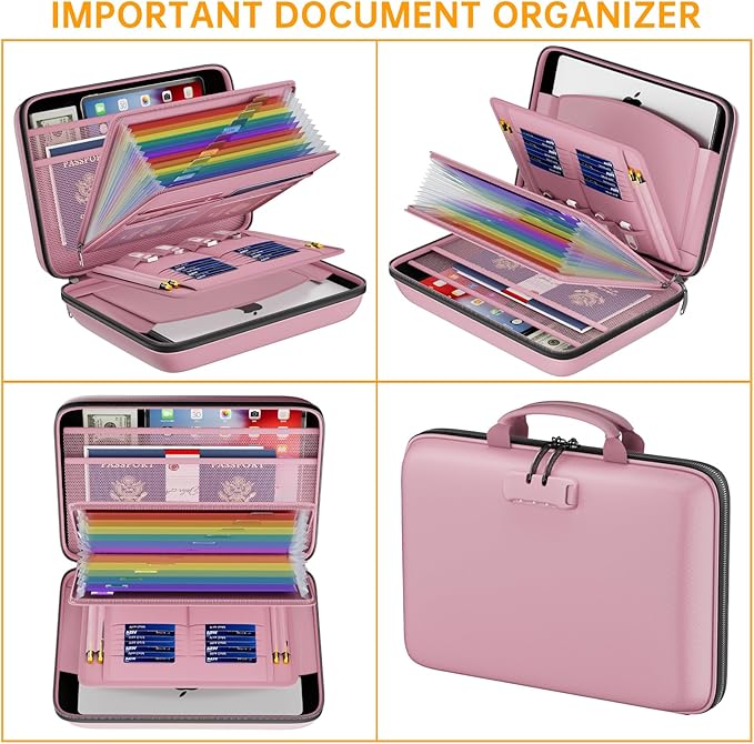 DocSafe Fireproof File Organizer with Lock, Hard-Shell Case Fireproof Document Box with 13 Pocket Accordion File Folder, Port