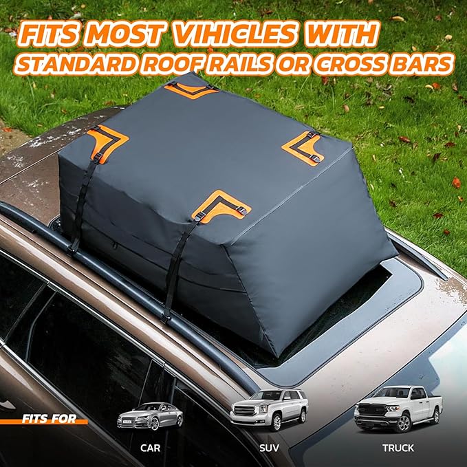 DNA Motoring Car Rooftop Waterproof Bag, 17 Cubic Feet Waterproof Car Roof Luggage Bag, Heavy Duty Car Roof Cargo Carrier Bag, Car Roof Bag, w/ 4 Reinforced Straps, TOOLS-00422
