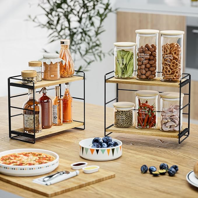 SRIWATANA 2 Pack Bathroom Counter Organizer, 2 Tier Countertop Organizers, Kitchen Counter Shelf Spice Rack Countertop Storag