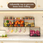 4 Pack Fruit Basket for Kitchen with Lid, Counter&Wall Mounted Hanging Fruit Basket, Potato and Onion Storage, Metal Wire Fru