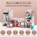 Sorbus Makeup Organizer With 12 Drawers, Acrylic Drawer Organizer for Makeup, Office Organization and Storage, Art Supplies, 