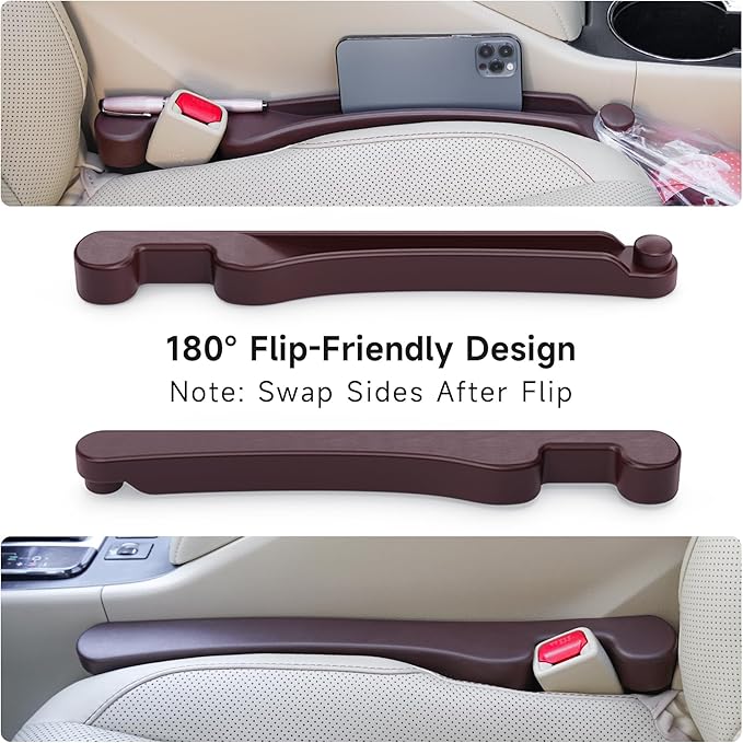 Car Seat Gap Filler Set of 2, 3IN1 Seat Side Gap Filler Plug with Storage Slot & Hook Function, Soft Foam Universal Fit Car SUV Truck Fill Gap Between Seats Console Organizer（Narrow Deep Brown）
