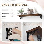 Solid Wood Floating Shelves for Wall with Metal Brackets,2 Tier 36 inch Pinewood Wall Shelf,Suitable for Multiple Places Such