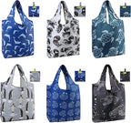 BeeGreen Animal Reusable Shopping Bags Cute Grocery Bag 6 Pack, Christmas Gift Bags Heavy-Duty Foldable Shopping Totes for Supermarket, Work & Travel, Large Washable Polyester Tote Bag with Handles