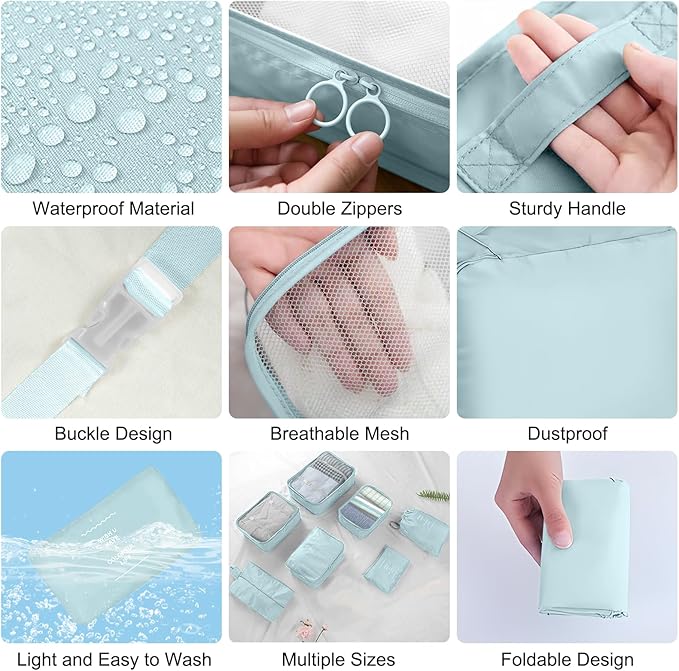 Packing Cubes for Travel - 10 Set Luggage Organizer Bags for Family, Mesh Breathable Travel Packing Cubes for Suitcases Durab