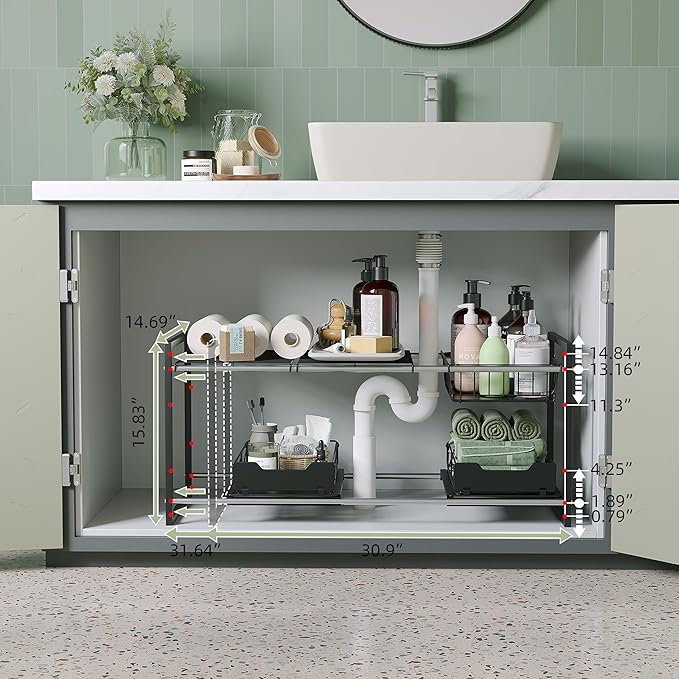 NETEL Under Sink Organizers and Storage,Kitchen Cabinet Organizer,2 Tier Under Sink Expandable Shelves，Bathroom Cabinet Organ