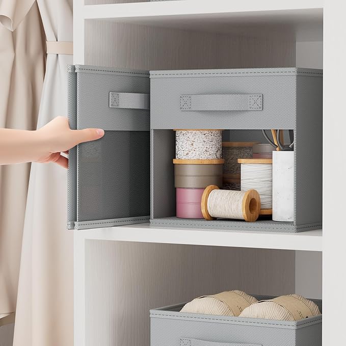 DIMJ Storage Cubes, Cube Storage Bin, 10 Pack Foldable Storage Cubes with Window, Closet Storage Bins with Handle, 11x 11 inc