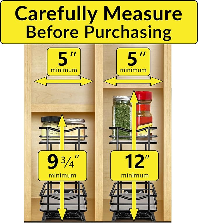LYNK PROFESSIONAL® Pull Out Spice Organization for Cabinets - 4-3/8 inch Wide – Spice Rack for Inside Cabinets, Slide Out Spi