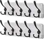 Dseap Coat Rack Wall Mounted - 5 Tri Hooks, Heavy Duty, Wooden Wall Coat Hanger Coat Hook for Clothes Hat Jacket Clothing, Wh