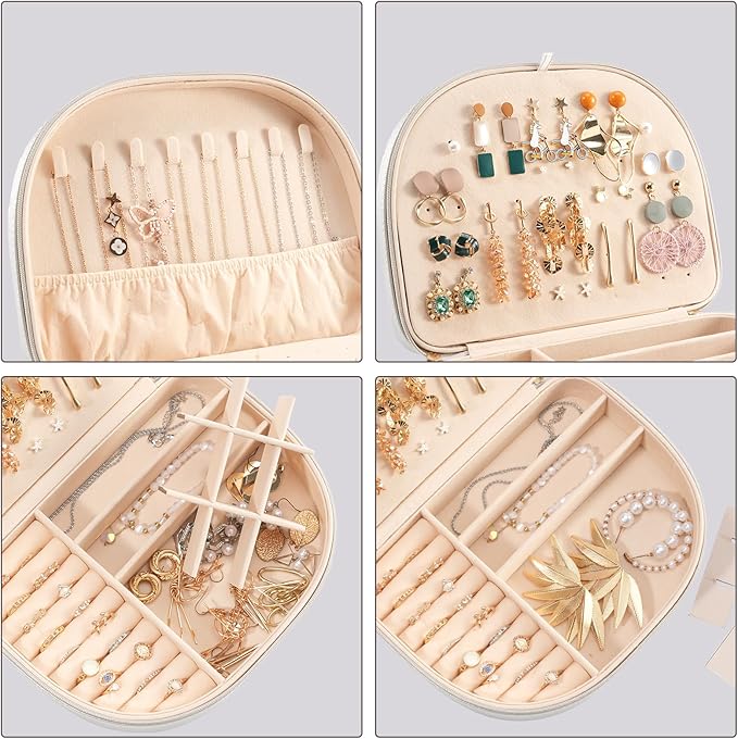 ProCase Travel Size Jewelry Box, Large Portable Seashell-Shaped Jewelry Case, 2 Layer Jewelry Organizer in PU Leather for Wom