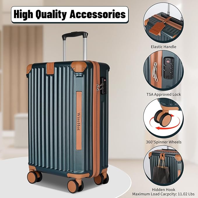 WireHot 22x14x9 Airline Approved Vintage Style Carry On Luggage with Backpack Sets, ABS+PC Hardshell Small 20 inch Retro Suit
