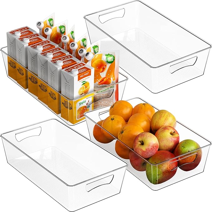 Simple Houseware 4 Pcs Kitchen Clear Bin Storage Organizer, 15" x 8" x 3.75"