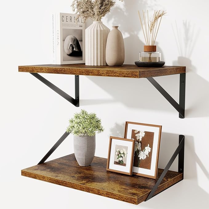 Floating Shelves for Wall,18" Wall Mounted Shelves Set of 2,Wood Floating Shelf with Bracket,Sturdy Metal Bracket Bookshelves