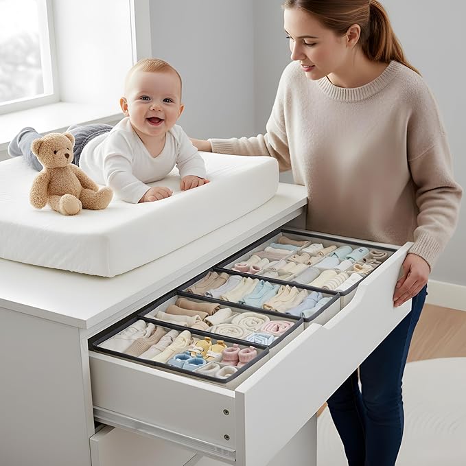DECOMOMO Drawer Organizer for Baby – Clothes Organizer & Storage Dividers for Nursery, Storage Bins for Underwear, Bra, Socks