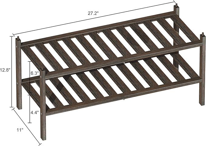 Dranixly Bamboo 2-Tier Shoe Rack Stackable Shelf Storage Organizer for Entryway, Hallway and Closet, 27.2"x11"x13.2" (Mocha)