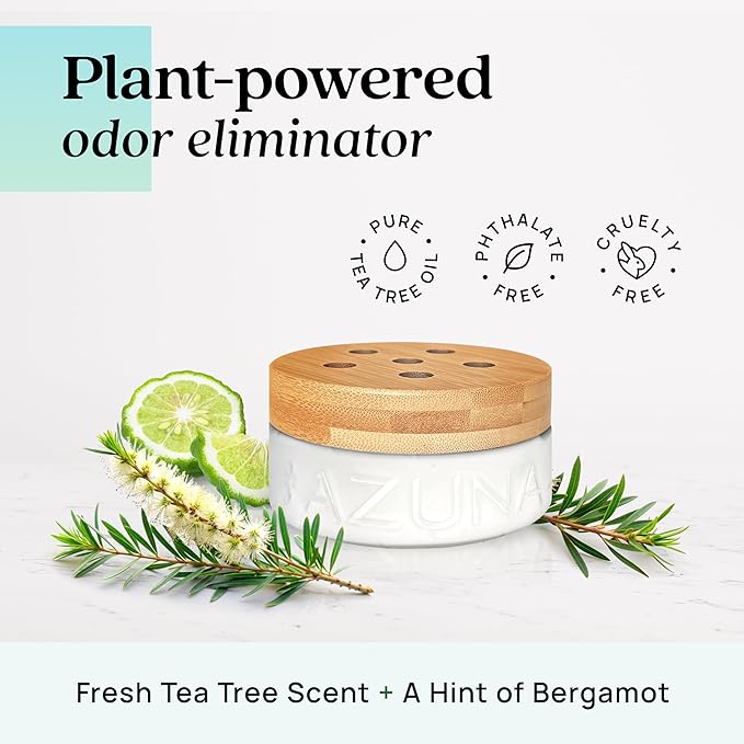Azuna Air Freshener & Odor Eliminator Gel 4 Room Kit, Includes (4) 8 oz. Empty Luxe Glass Jars & 24 oz. Refill with Tea Tree 