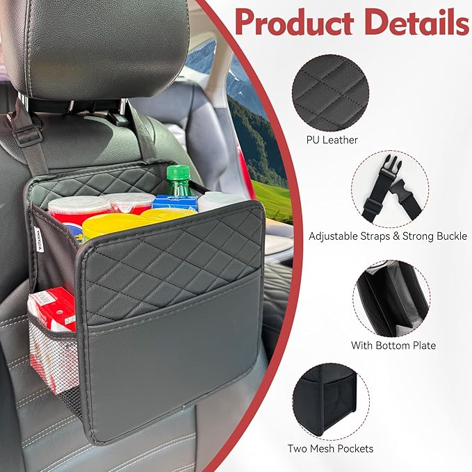 Upgrade Car Seat Organizer Backseat with Storage Pockets, Multipurpose Car Organizer Hanging, Car Trash Bag Can,Premium PU