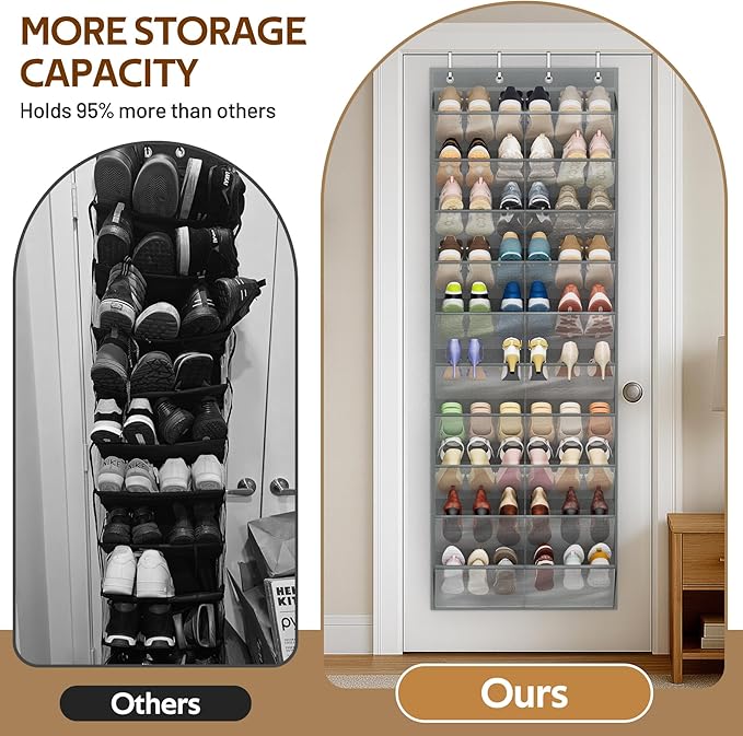 MISSLO 30 Pairs Over the Door Shoe Organizer Breathable Mesh Hanging Shoe Rack for Closet Storage with Wide Deep Pockets 10 T