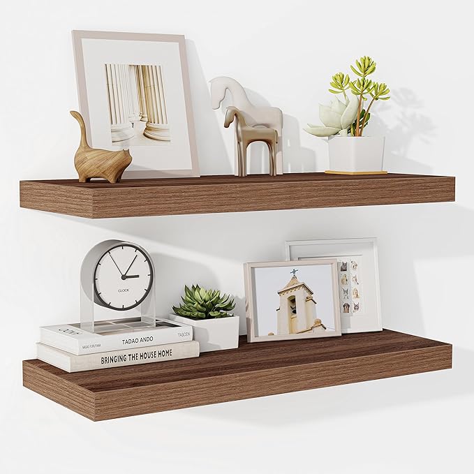 Fun Memories 24 Inch Floating Shelves for Wall, 9.3Inch Deep Floating Shelf, Extra Deeper & Thicker Wall Mounted Storage Shel
