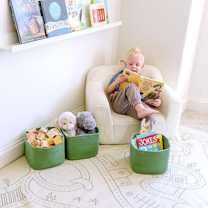 NaturalCozy Storage Cubes 9”x9”x7”Cotton Rope Woven Baskets for Organizing 3-Pack | 9 Inch Cube Storage Bin | Small Basket fo