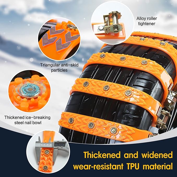 Snow Chains, Anti Slip, Non-metallic, Emergency Tire Chains Suitable for Cars, Trucks, Pickup, SUVs with Tire Width of 245-27