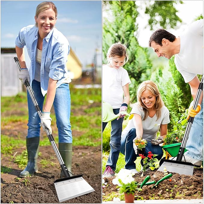Multifunctional Garden Cleaning Shovel, Heavy Duty Steel Flat Shovel with 59" Adjustable Handle, Snow Ice Scraper, Outdoor Spade Tool for Weeding, Lawn Edging, Digging, Ice Removal