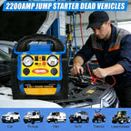 Car Jump Starter with Air Compressor, 2200A Battery Jumper Starter Portable with 260 PSI Tire Inflator, 12V Jump Box
