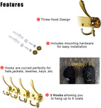 Dseap Coat Rack Wall Mounted - 5 Tri Hooks, Heavy Duty, Stainless Steel, Metal Coat Hook Rail for Coat Hat Towel Purse Robes 