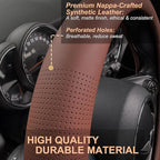PINCTROT Large Size Nappa Leather Steering Wheel Cover, Slim Fit No Bulk Design, One Piece Leather with Breathable Perforatio
