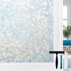 Volcanics Rainbow Window Privacy Film with Installation Tools, Decorative Stained Glass Window Film, Static Cling Heat Control Window Tinting Film Stickers, Grayish Silver, 17.5 x 78.7 inches