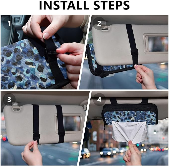 Car Tissue Holder Car Visor Organizer Tissue Box Holder for Car Sun Visor Organizer with Car Vehicle Accessories Essentials Interior for Women Men Blue and White Leopard Print Hue