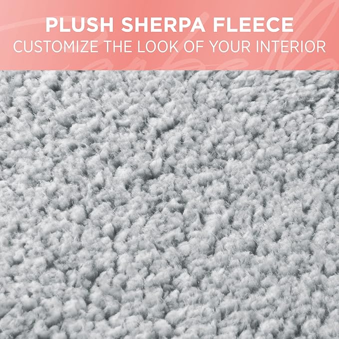 Carbella Plush Sherpa Fleece, 2 Pack Gray Seat Cover for Cars with Soft Cushioned Touch, Cute Automotive Interior Protector f