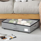 Under Bed Storage with Wheels, No Assemble Required 5.5 inches height grey under bed storage bins,Low Profile Rolling Underbe