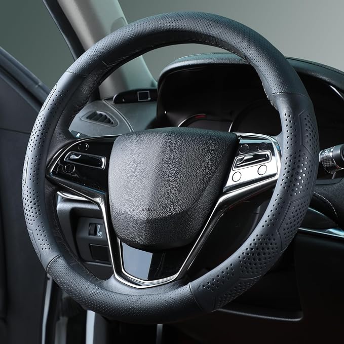Yangday Leather Steering Wheel Cover for Toyota RAV4 Corolla Camry Highlander, 14.5-15 inches Car Steering Wheel Cover with N