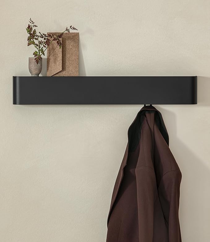 Kazai.® Coat Rack Wall Mount with Shelf 'Tone' | Modern Design Coat Hanger with Hidden Hooks and Storage | Hat Rack with Shel