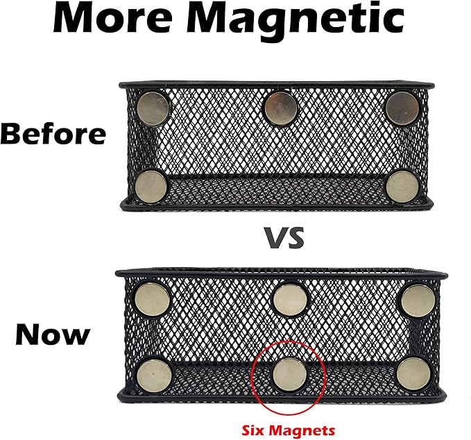 EASEPRES Magnetic Pencil Holder Set of 6 - Black Wire Mesh Storage Baskets Organizer with Strong Magnets - Perfect for Whiteb