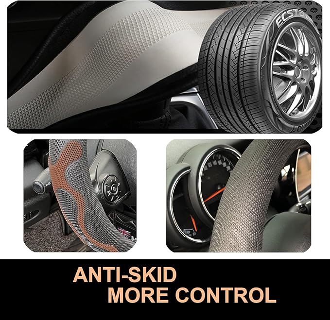 PINCTROT Comfy Grip Steering Wheel Cover, Anti-Slip Design, Universal 14.5-15 Inch(Silicone Brown)