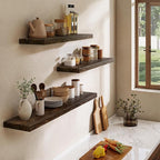 Dreamland Solid Wood Floating Shelves 30"x8" Set of 2 - Smooth Edge Elm Wall Mounted Shelf with Invisible Brackets, Minimalis