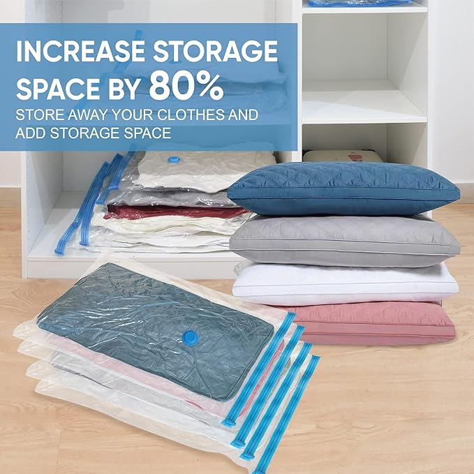 Roomimaster Vacuum Storage Bags, Vacuum Seal Space Saver Bags for Clothing, Travel Lugggage, Carry-on, Blankets, Comforters, 