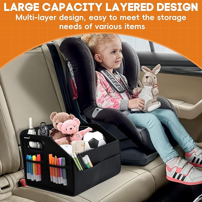 Car Storage Organizer Reinforced Dividable Leather Car Caddy Basket for Front Seat Floor Back Sturdy Frosted Handle 8 Compartments