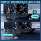 Tire Inflator Portable Air Compressor-Tire Pump 150PSI Cordless Electric for Car, Motorcycle, Bike, Ball, with Tire Gauge Pressure, Dual-Use Type（Dark）