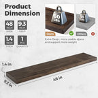 RICHFOCUS Elm Floating Shelves for Wall - 48" W x 9.3" D Rustic Solid Wood Shelves with Invisible Bracket, Wall-Mounted for L