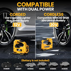 Cordless Tire Inflator Air Compressor for DeWalt 20V Max Battery, 150PSI Portable LED Light Handheld Air Pump with Digital Pressure Gauge for Cars Motorcycles Bikes Sport Balls(Battery Not Included)