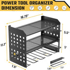 SPACECARE Power Tool Organizer, Drill Holder Wall Mount with 2 Side Pegboards with Hooks, 3 Layer Garage Organization Heavy D