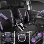 CAR PASS Bling Diamond Leather Car Seat Covers 11 PCS, Sparkly Rhinestone Steering Wheel Cover Glitter Cute Interior Car Acce