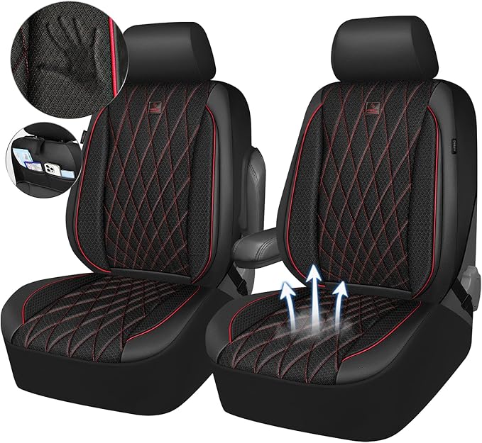 CAR PASS Thick Foam 3D Air Mesh Leather Car Seat Covers Front Seats Only, Breathable Premuim Leather Two Front Seat Cover, Ai