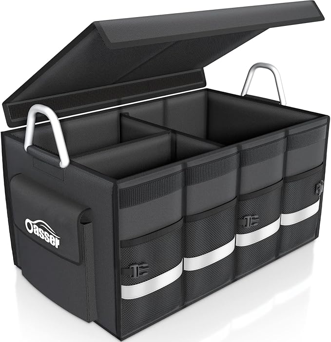 Oasser Trunk Organizer Cargo Organizer Trunk Storage Waterproof Collapsible Durable Multi Compartments with Foldable Hard Cover