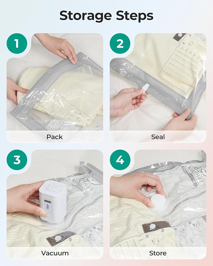 BAGSMART Vacuum Storage Bags with Portable Pump, Travel Space Saver Bags for Clothes, Heavy Duty Compression Bags for Storage