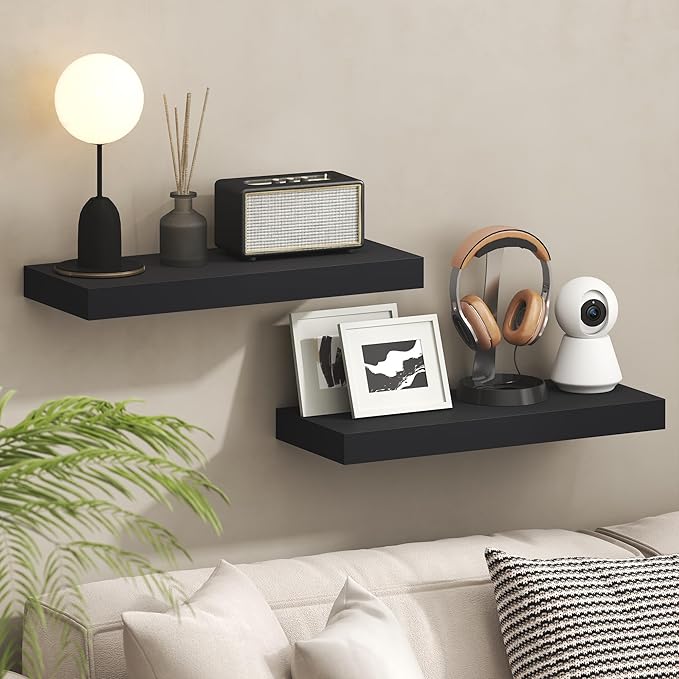 Furinno Tanna Floating Shelves for Wall Set of 2, 9 x 24 Wall Shelf, Wall Mounted Floating Shelf with Invisible Bracket, 2-in