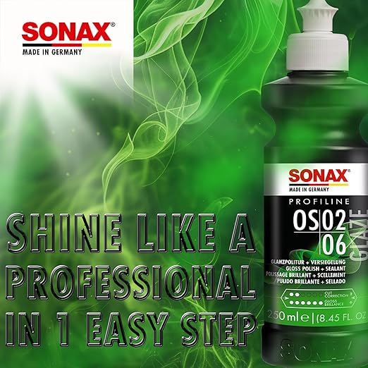 SONAX Glaze OS 02-06 247141 | All-in-One Car Polish for Scratch Removal, High-Gloss Finish & Ceramic Protection | SiO2-Based 6-Month Durability | Hologram-Free Results for All Paint | 250ml
